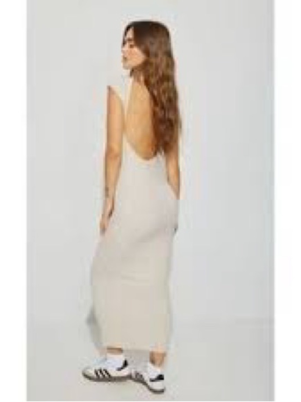 Garage Backless Midi Dress in Light Beige-Cream